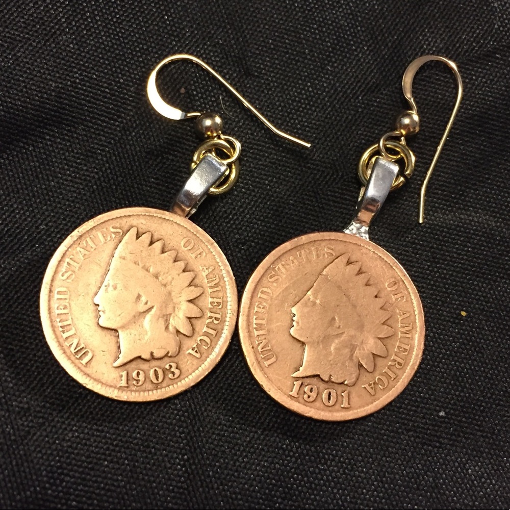 Copper Indian Head Pennies on 14 gold wires
